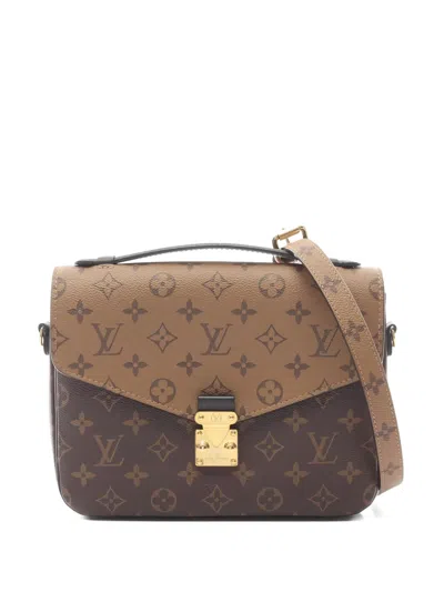 Pre-owned Louis Vuitton 2020 Monogram Pochette Metis Mm Tote Bag In Brown