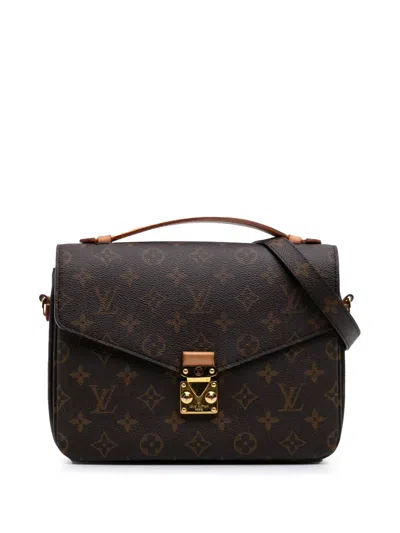 Pre-owned Louis Vuitton 2020 Monogram Pochette Metis Satchel In Brown