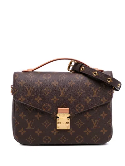 Pre-owned Louis Vuitton 2020 Monogram Pochette Metis Satchel In Brown