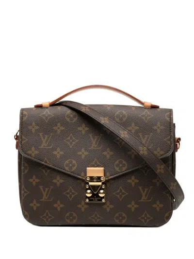 Pre-owned Louis Vuitton 2020 Monogram Pochette Metis Satchel In Brown