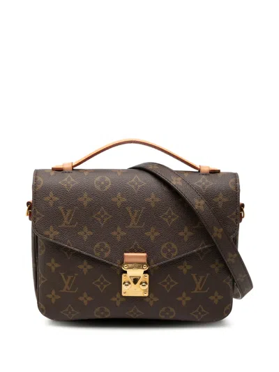 Pre-owned Louis Vuitton 2020 Monogram Pochette Metis Satchel In Brown