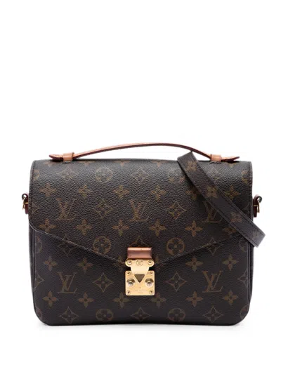 Pre-owned Louis Vuitton 2020 Monogram Pochette Metis Satchel In Brown