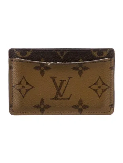 Pre-owned Louis Vuitton 2020 Monogram Reverse Card Case In Brown