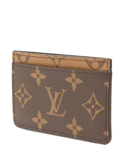 Pre-owned Louis Vuitton 2020 Monogram Reverse Card Holder In Brown