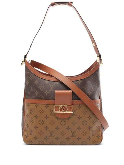 Pre-owned Louis Vuitton 2020 Monogram Reverse Dauphine Hobo Pm Satchel In Brown