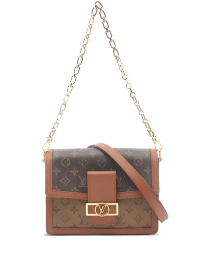 Pre-owned Louis Vuitton 2020 Monogram Reverse Dauphine Mm Satchel In Brown