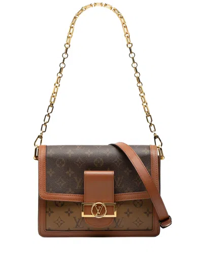 Pre-owned Louis Vuitton 2020 Monogram Reverse Dauphine Mm Satchel In Brown