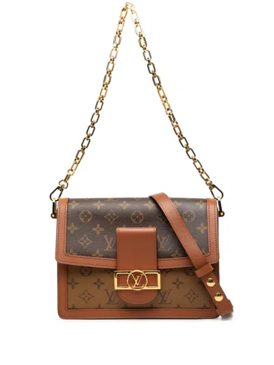 Pre-owned Louis Vuitton 2020 Monogram Reverse Dauphine Mm Satchel In Brown