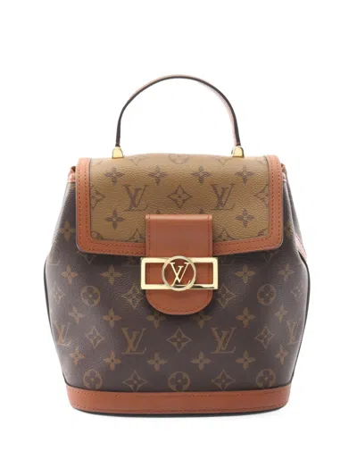 Pre-owned Louis Vuitton 2020 Monogram Reverse Dauphine Pm Backpack In Brown