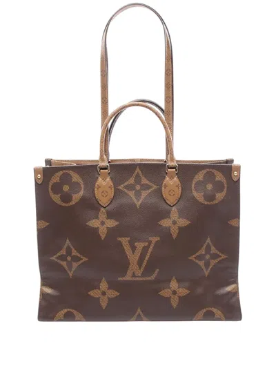 Pre-owned Louis Vuitton 2020 Monogram Reverse Giant Onthego Gm Satchel In Brown