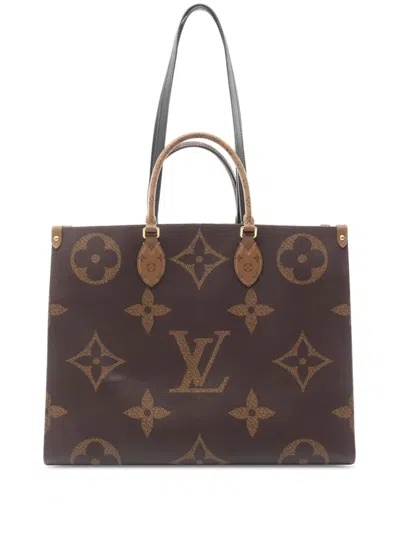Pre-owned Louis Vuitton 2020 Monogram Reverse Giant Onthego Gm Satchel In Brown