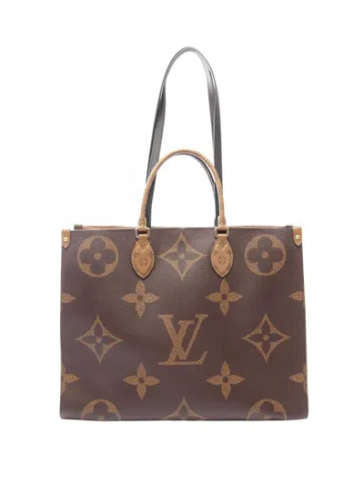 Pre-owned Louis Vuitton 2020 Monogram Reverse Giant Onthego Gm Satchel In Brown