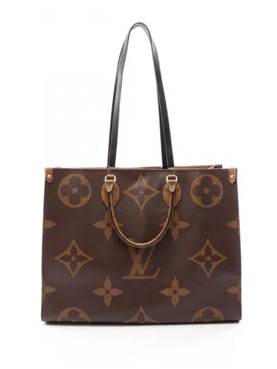 Pre-owned Louis Vuitton 2020 Monogram Reverse Giant Onthego Gm Satchel In Brown