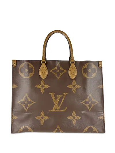 Pre-owned Louis Vuitton 2020 Monogram Reverse Giant Onthego Gm Satchel In Brown