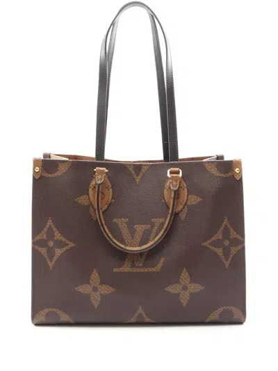 Pre-owned Louis Vuitton 2020 Monogram Reverse Giant Onthego Mm Satchel In Brown