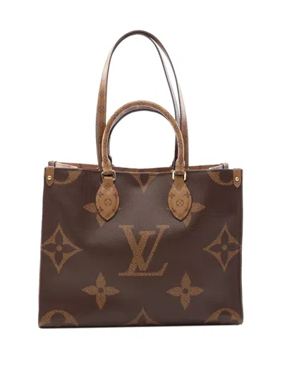 Pre-owned Louis Vuitton 2020 Monogram Reverse Giant Onthego Mm Satchel In Brown