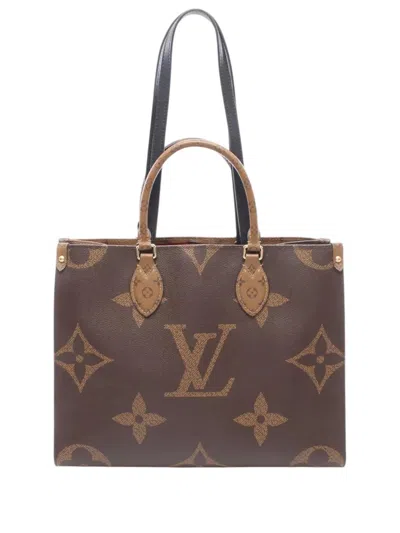 Pre-owned Louis Vuitton 2020 Monogram Reverse Giant Onthego Mm Satchel In Brown