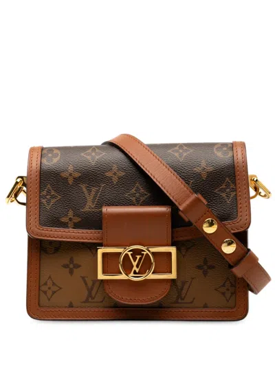 Pre-owned Louis Vuitton 2020 Monogram Reverse Mini Dauphine Satchel In Brown