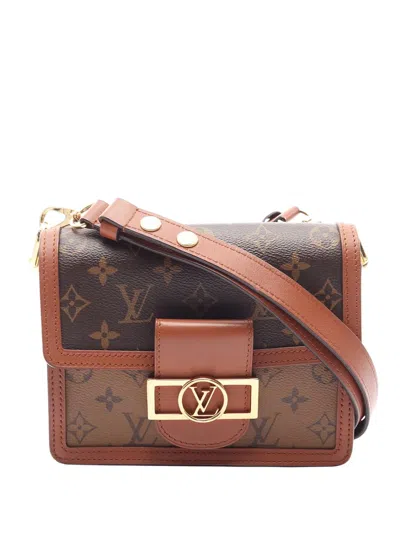 Pre-owned Louis Vuitton 2020 Monogram Reverse Mini Dauphine Satchel In Brown