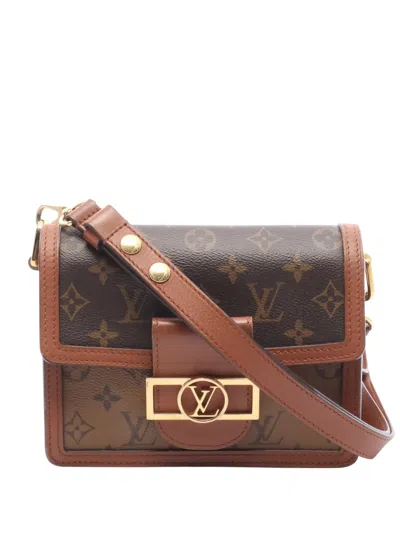 Pre-owned Louis Vuitton 2020 Monogram Reverse Mini Dauphine Satchel In Brown