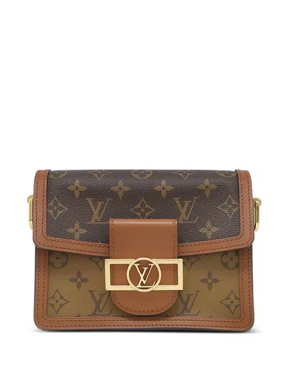 Pre-owned Louis Vuitton 2020 Monogram Reverse Mini Dauphine Satchel In Brown