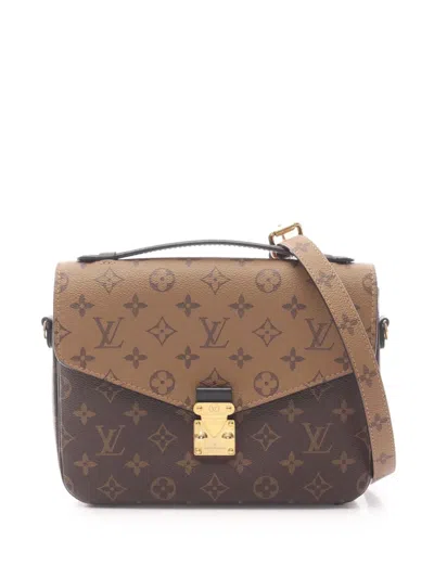 Pre-owned Louis Vuitton 2020 Monogram Reverse Pochette Metis Satchel In Brown
