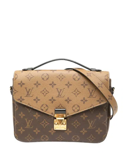 Pre-owned Louis Vuitton 2020 Monogram Reverse Pochette Metis Satchel In Brown