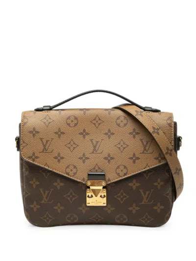 Pre-owned Louis Vuitton 2020 Monogram Reverse Pochette Metis Satchel In Brown