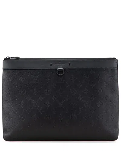 Pre-owned Louis Vuitton 2020 Monogram Shadow Discovery Pochette Clutch Bag In Black