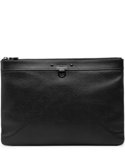 Pre-owned Louis Vuitton 2020 Monogram Shadow Discovery Pochette Clutch Bag In Black