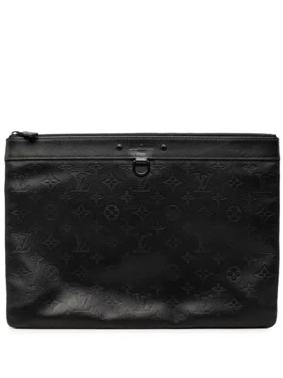 Pre-owned Louis Vuitton 2020 Monogram Shadow Discovery Pochette Clutch Bag In Black