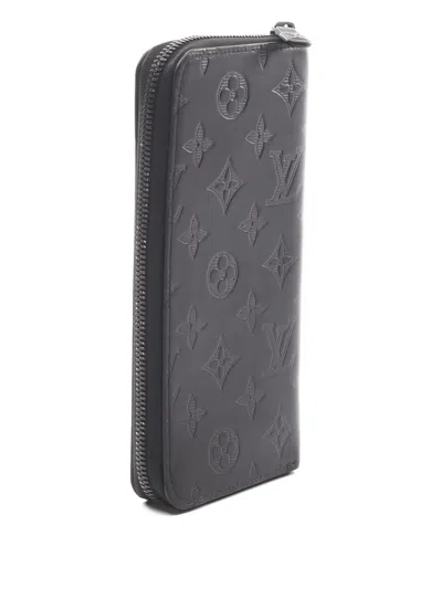 Pre-owned Louis Vuitton 2020 Monogram Shadow Zippy Leather Wallet In Black