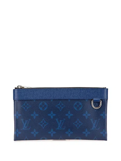 Pre-owned Louis Vuitton 2020 Monogram Taigarama Pochette Discovery Pm Clutch Bag In Blue