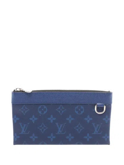 Pre-owned Louis Vuitton 2020 Monogram Taigarama Pochette Discovery Pm Clutch Bag In Blue