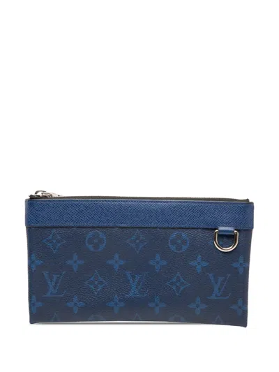 Pre-owned Louis Vuitton 2020 Monogram Taigarama Pochette Discovery Pm Clutch Bag In Blue