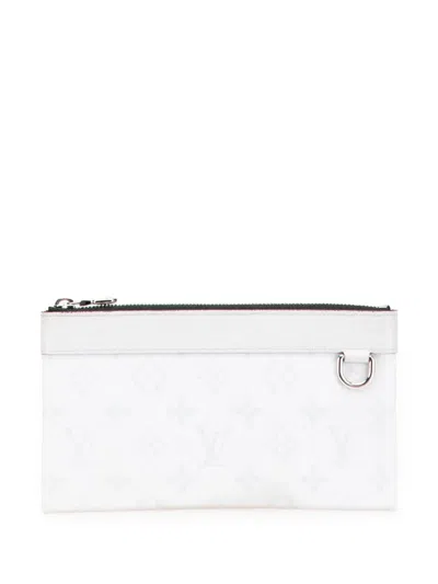 Pre-owned Louis Vuitton 2020 Monogram Taigarama Pochette Discovery Pm Clutch Bag In White