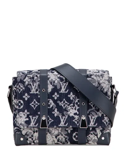Pre-owned Louis Vuitton 2020 Monogram Tapestry Trunk Messenger Crossbody Bag In Blue