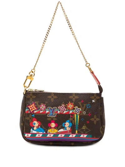 Pre-owned Louis Vuitton 2020 Monogram Vivienne Christmas Mini Pochette Accessoires Shoulder Bag In Brown