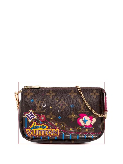 Pre-owned Louis Vuitton 2020 Monogram Vivienne Christmas Roller Coaster Mini Pochette Accessoires Handbag In Brown
