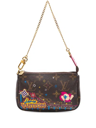 Pre-owned Louis Vuitton 2020 Monogram Vivienne Christmas Roller Coaster Mini Pochette Accessoires Handbag In Brown
