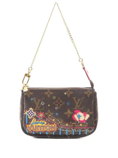 Pre-owned Louis Vuitton 2020 Monogram Vivienne Christmas Roller Coaster Mini Pochette Accessoires Handbag In Brown