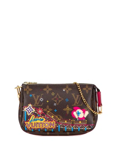 Pre-owned Louis Vuitton 2020 Monogram Vivienne Christmas Roller Coaster Mini Pochette Accessoires Handbag In Brown