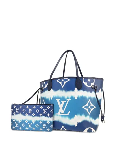 Pre-owned Louis Vuitton 2020 Neverfull Monogram Tie-dye Tote Bag In Blue
