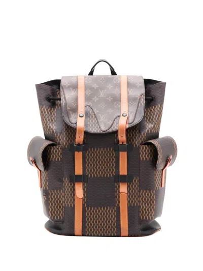 Pre-owned Louis Vuitton 2020 Nigo Giant Damier Ebene Monogram Christopher Backpack In Brown
