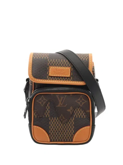 Pre-owned Louis Vuitton 2020 Nigo Giant Damier Ebene Monogram Nano Amazone Crossbody Bag In Brown