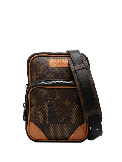 Pre-owned Louis Vuitton 2020 Nigo Giant Damier Ebene Monogram Nano Amazone Crossbody Bag In Brown