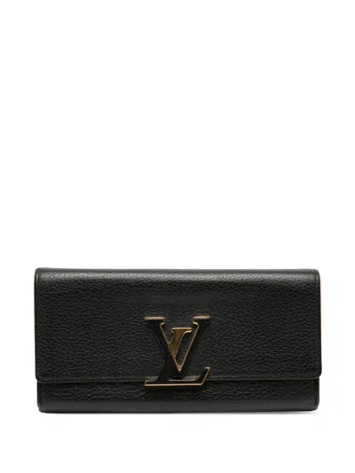 Pre-owned Louis Vuitton 2020 Taurillon Capucines Wallet Long Wallets In Black