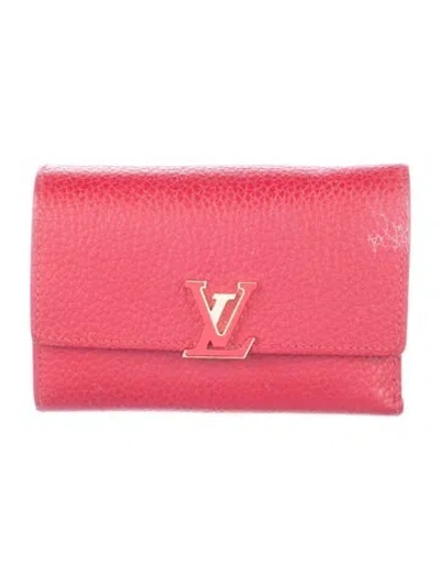 Pre-owned Louis Vuitton 2020 Taurillon Leather Capucines Compact Wallet In Red
