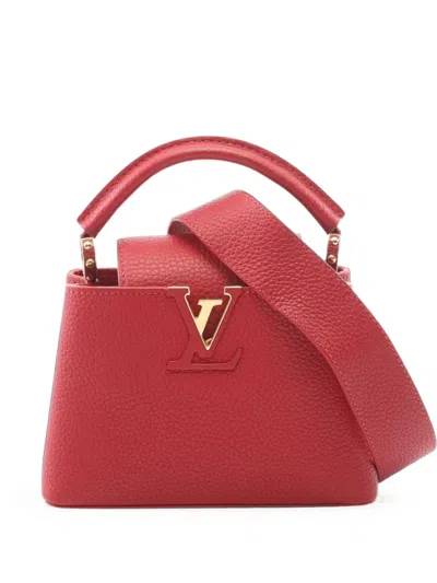 Pre-owned Louis Vuitton 2020 Taurillon Mini Capucines Satchel In Red