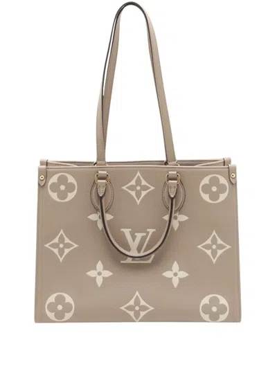 Pre-owned Louis Vuitton 2020-2026 Bicolor Monogram Empreinte Giant Onthego Mm Satchel In Neutrals